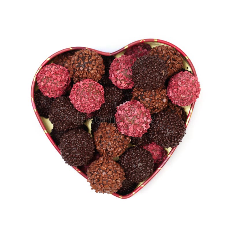 Chocolate truffles in heart shaped box