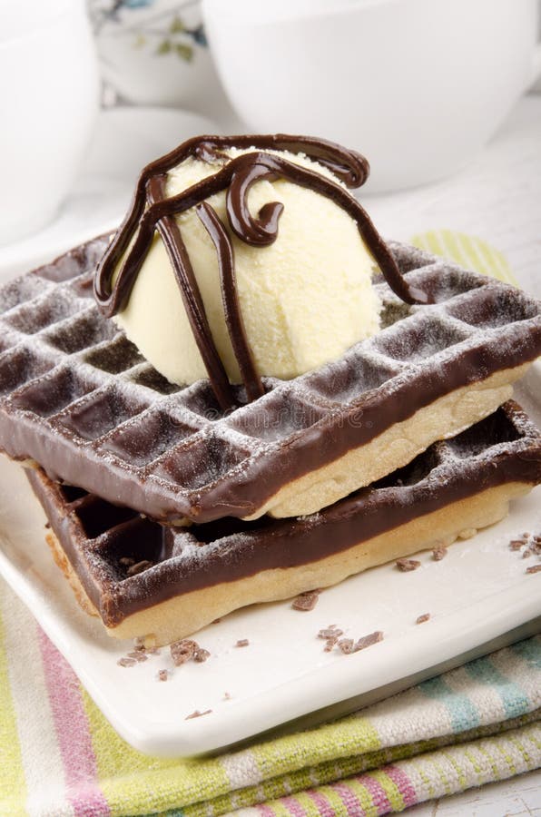Chocolate Waffle with Powdered Sugar Stock Image Image of yummy, food 33215023
