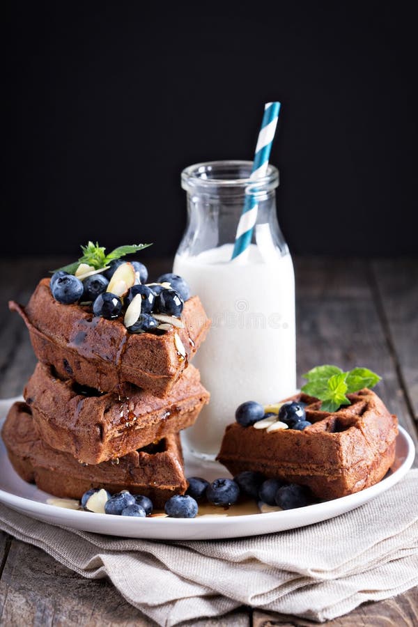 Chocolate Waffles with Milk Stock Image Image of healthy, delicious