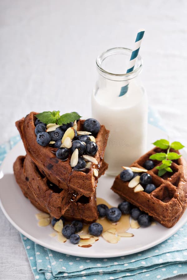 Chocolate Waffles with Milk Stock Image Image of meal, belgium 58681773