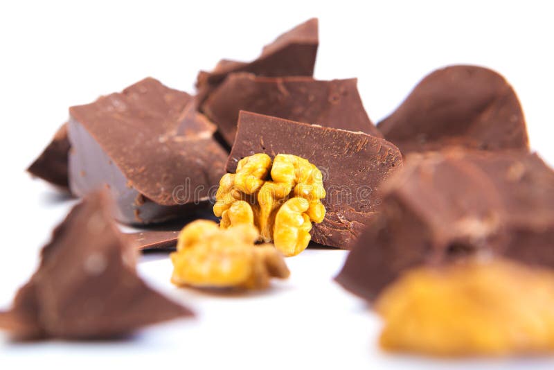 Chocolate with Walnuts on a White Background Stock Image Image of