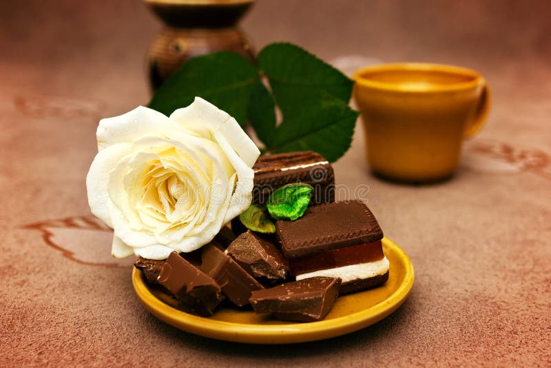 Chocolate with white rose stock image. Image of passion - 29178451
