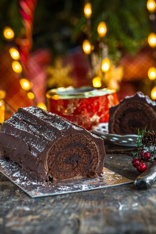 Chocolate Yule Log stock photo. Image of dessert, roll - 82788300