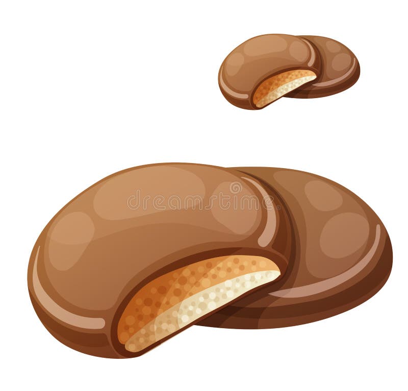 Chocolaty coating covered cookies layered with cream and peanut butter. Cartoon vector illustration