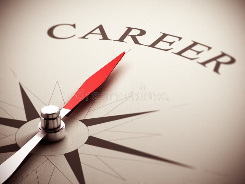Jeden kompas ihlou smerujúcou slovo kariéra, obraz vhodný pre kariérne príležitosti riadenia.