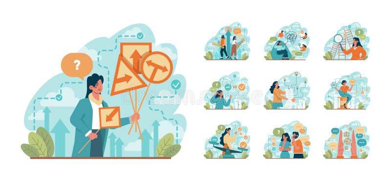 Choice concept set. Difficult decision-making, success or failure. Multiple stock illustration