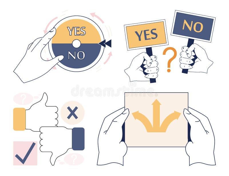 Choice concept set. Difficult decision-making, success or failure. stock illustration