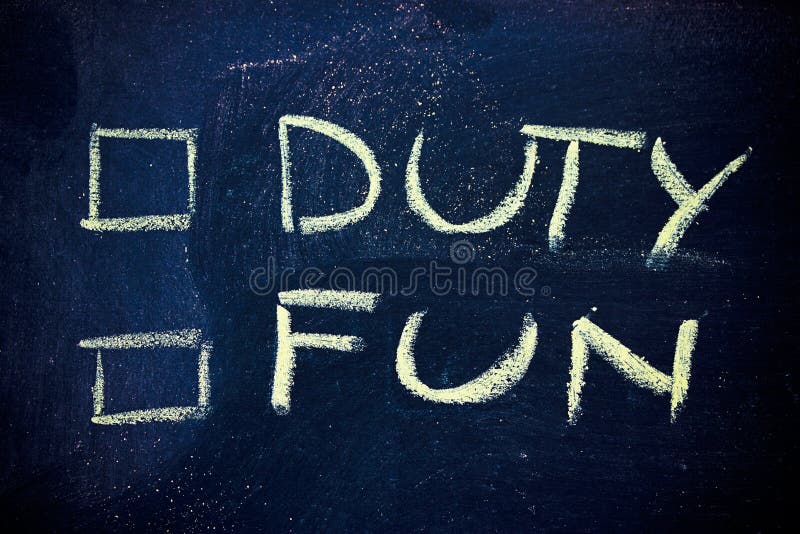 Choices: duty vs. fun stock photos