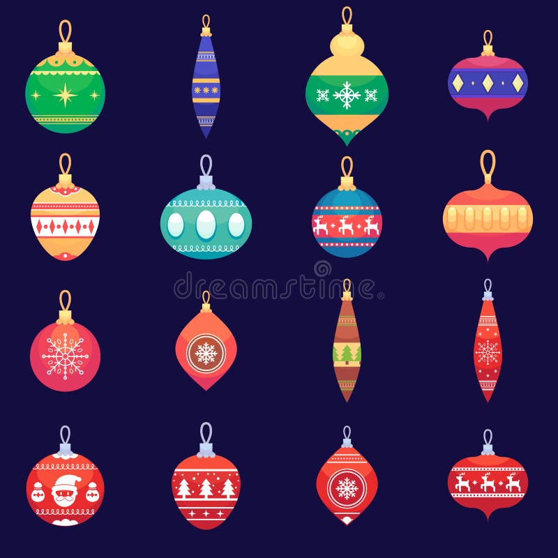 Choinka bawi się nowego roku xmas piłka ustawiającą Wektorową kolorową ilustrację w mieszkanie stylu royalty ilustracja Choinka bawi się nowego roku xmas piłka ustawiającą Wektorową kolorową ilustrację w mieszkanie stylu royalty ilustracja