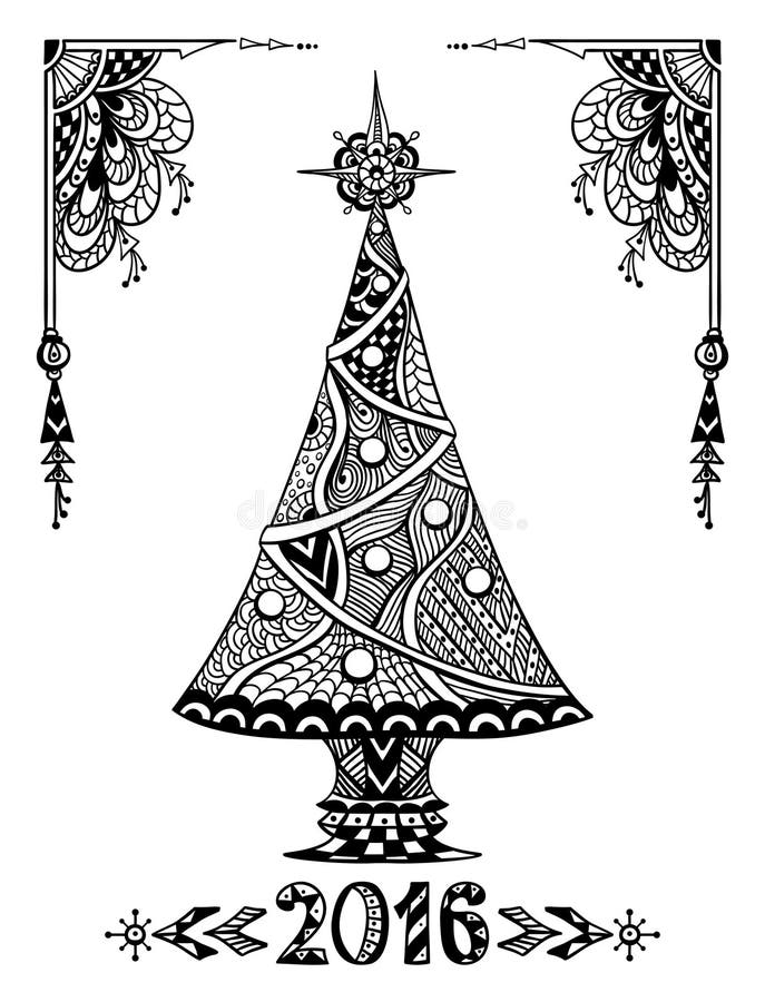 Choinka w Doodle stylu czerni na bielu royalty ilustracja Choinka w Doodle stylu czerni na bielu royalty ilustracja