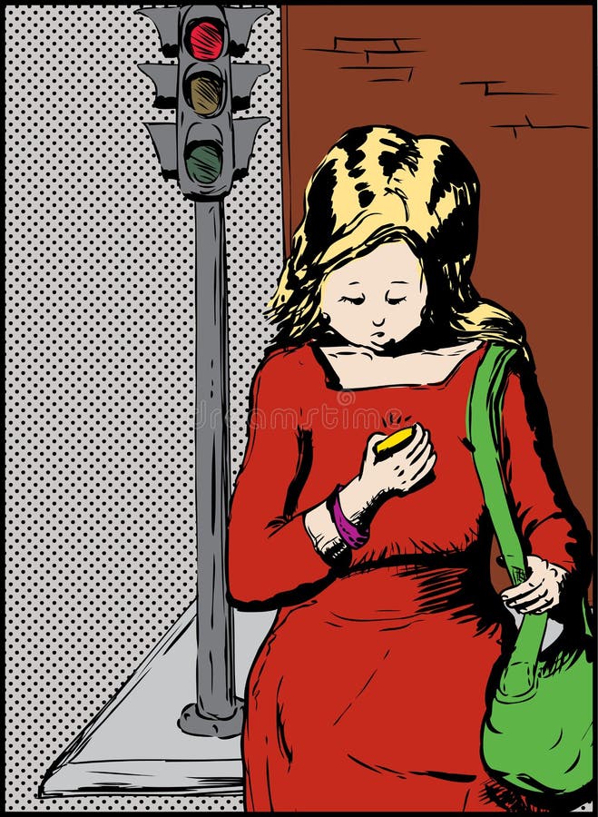 Choisissez la femme traversant la rue tout en à l'aide du téléphone illustration de vecteur Choisissez la femme traversant la rue tout en à l'aide du téléphone illustration de vecteur