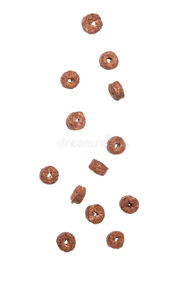Choklad för havreflingor ringer att falla som isoleras på vit bakgrund arkivfoto Choklad för havreflingor ringer att falla som isoleras på vit bakgrund arkivfoto