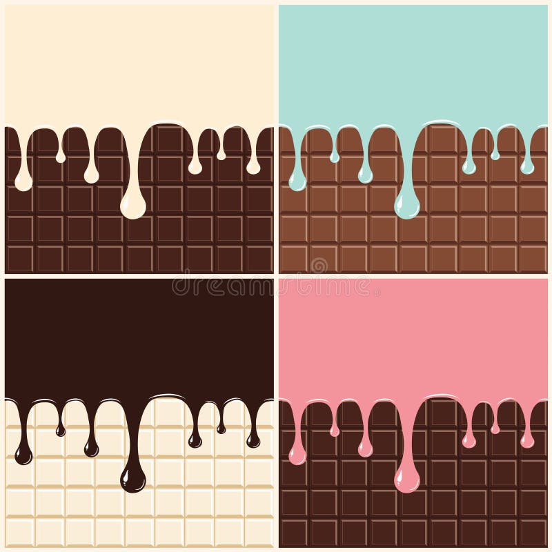 Choklad, vaniljkräm, rosa färger och blått lagar mat med grädde Uppsättning av smältt kräm och choklad som dryper ner på bakgrund royaltyfri illustrationer