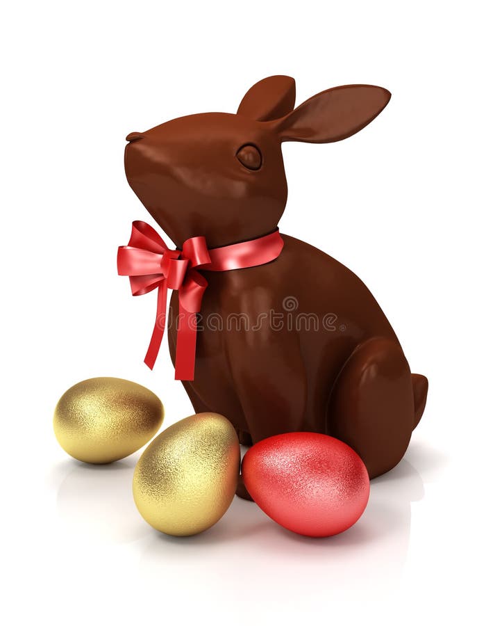 Chokladkanin med färgrika den easter ägg och hälsningen illustration 3d stock illustrationer Chokladkanin med färgrika den easter ägg och hälsningen illustration 3d stock illustrationer