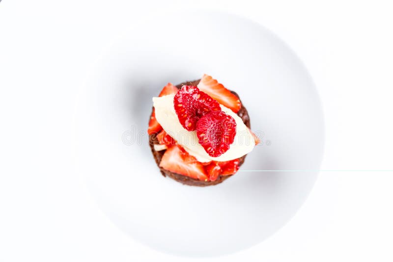 Chokladnisse med vaniljglass och jordgubbar arkivfoto Chokladnisse med vaniljglass och jordgubbar arkivfoto