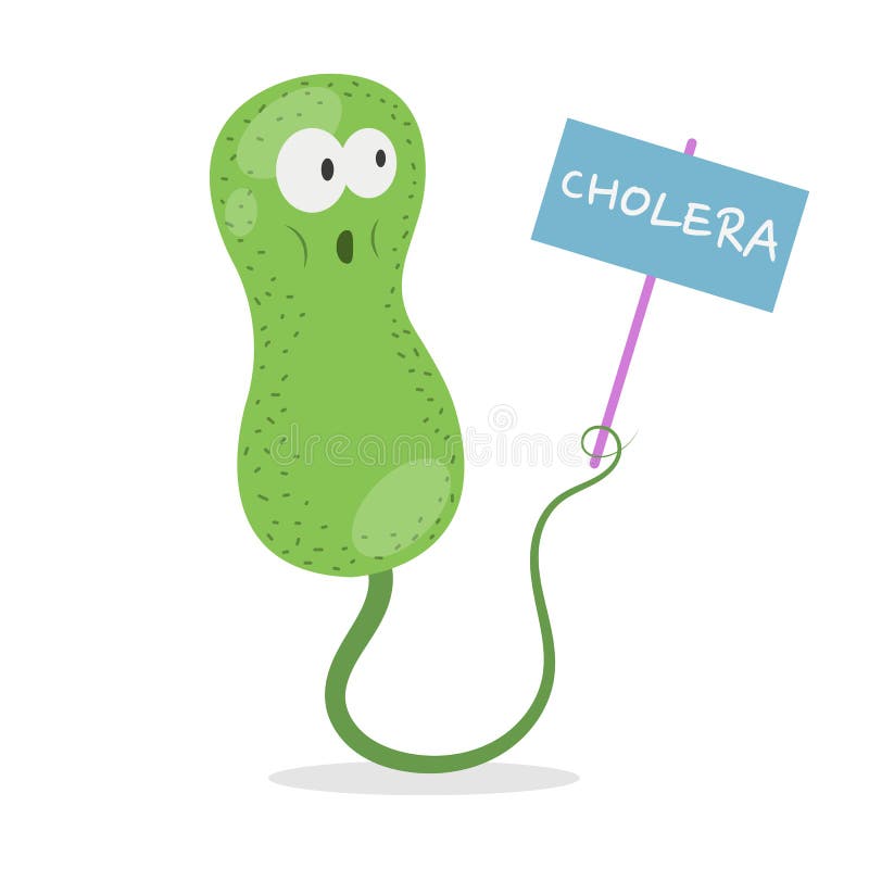 Cholera disease cell vector illustration cartoon isolated on white background. Cholera disease vector cartoon. Vibrio cholerae microorganism vector. Cholera disease cell vector illustration cartoon isolated on white background. Cholera disease vector cartoon. Vibrio cholerae microorganism vector.