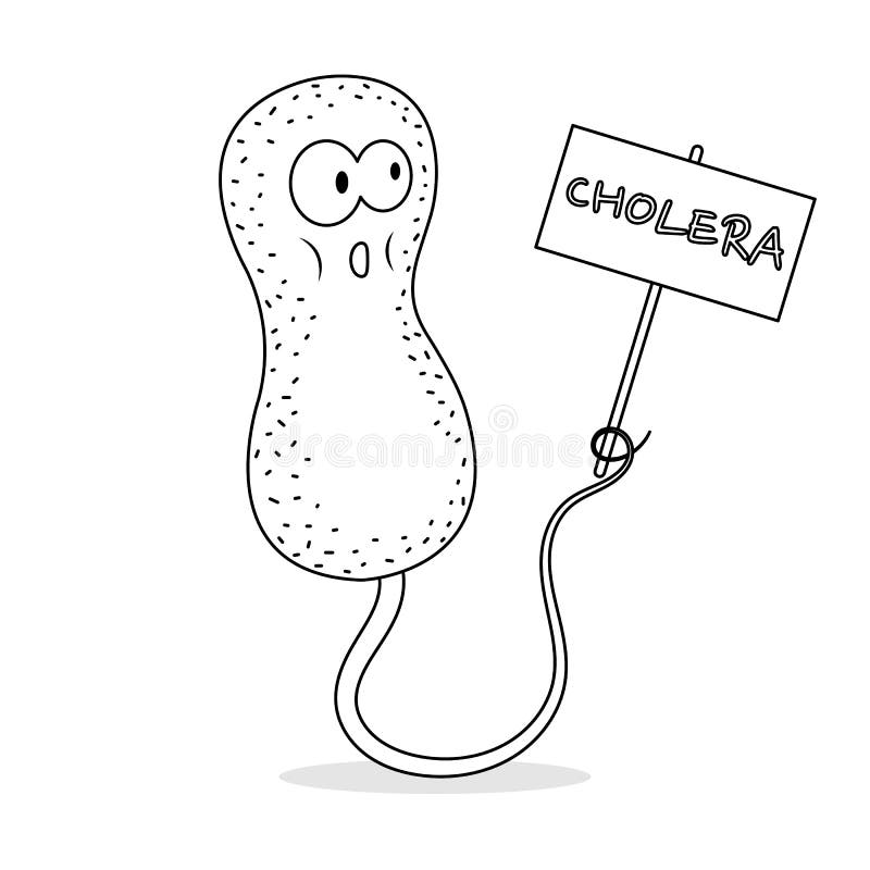 Cholera disease cell vector illustration cartoon isolated on white background. Cholera disease vector cartoon. Vibrio cholerae microorganism vector. Cholera disease cell vector illustration cartoon isolated on white background. Cholera disease vector cartoon. Vibrio cholerae microorganism vector.