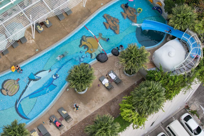 Chonburi, Thailand - May 12, 2018 : Top view of children swimming pool royalty free stock photos Chonburi, Thailand - May 12, 2018 : Top view of children swimming pool royalty free stock photos