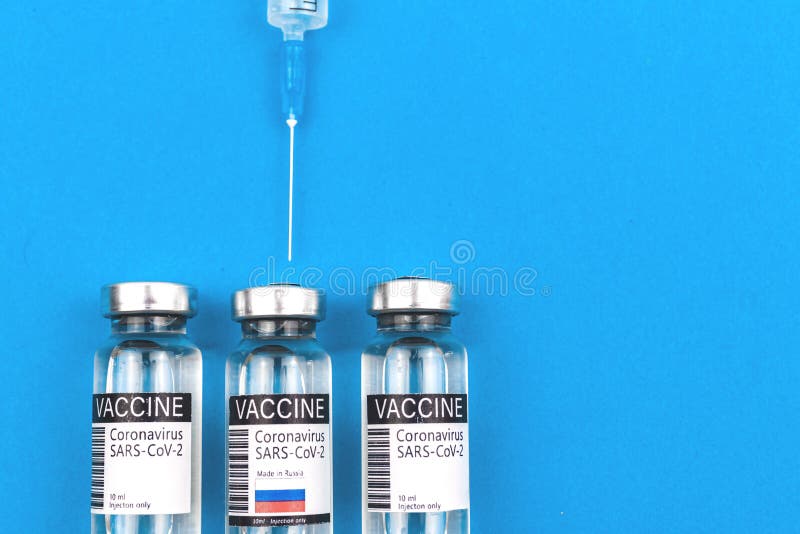 Choose the vaccine concept, race of development and manufacture COVID-19 vaccine between USA, UK and Russia, blue