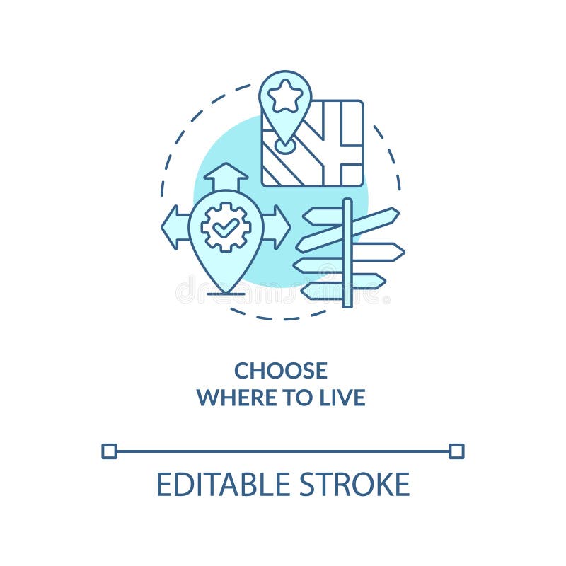 Choose Where To Live Turquoise Concept Icon Stock Vector Illustration of place, remote 260363131