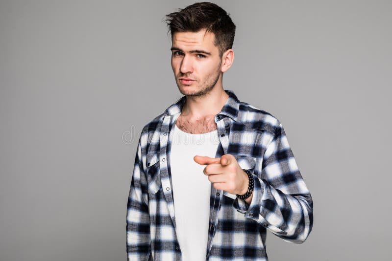 Choosing You. Confident Young Handsome Man in Plaid Shirt Pointing You ...