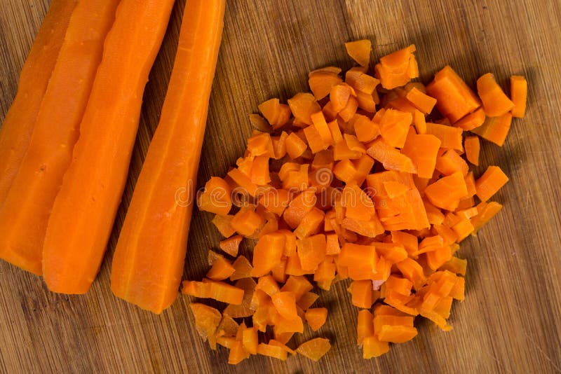 Chopped Cooked Carrot on the Wooden Board Stock Image Image of