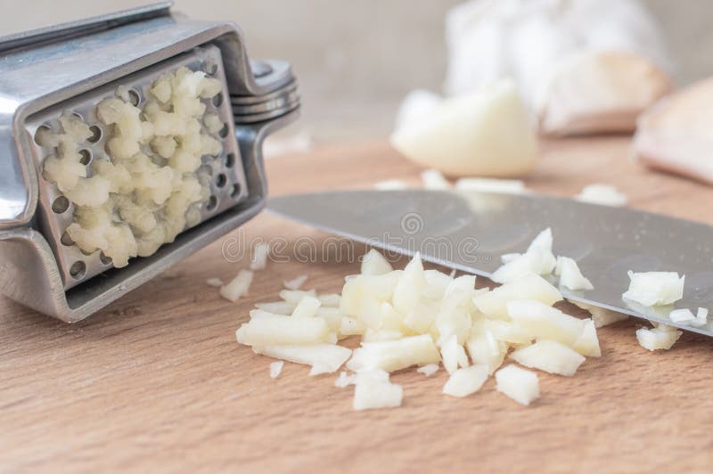 Chopped Garlic or Garlic Press Stock Photo Image of closeup, organic