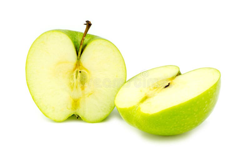 Chopped halves of fresh organic green granny smith apple stock photography Chopped halves of fresh organic green granny smith apple stock photography