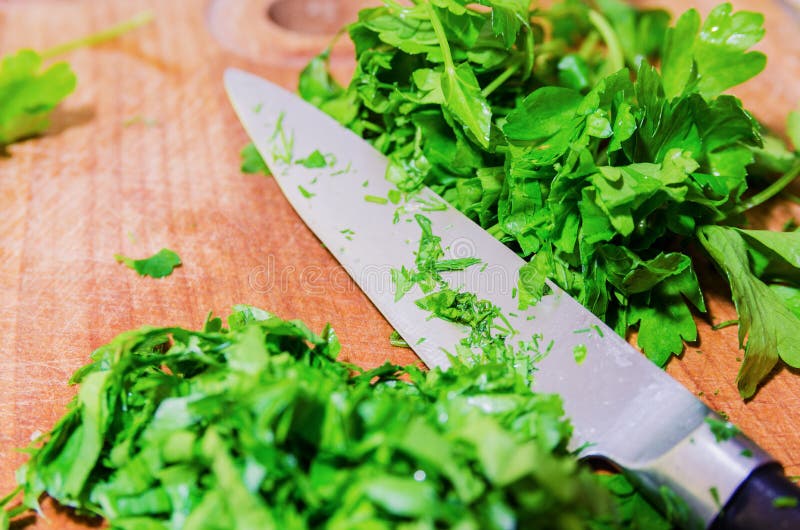 Chopped Herbs on Cutting Board Stock Photo Image of flavour