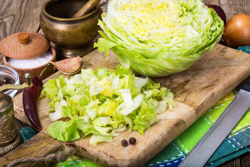 Chopped Iceberg Lettuce ingridient For Cooking Stock Photo Image of