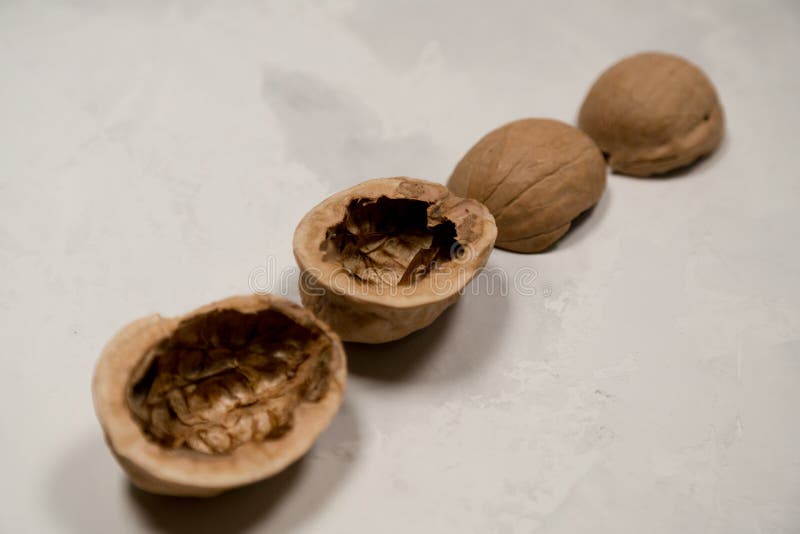 Chopped Nuts on a Neutral Gray Background Stock Photo Image of text