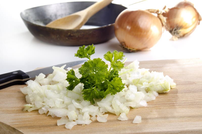 Chopped Onion is Ready To Fry Stock Photo Image of parsley, spoon