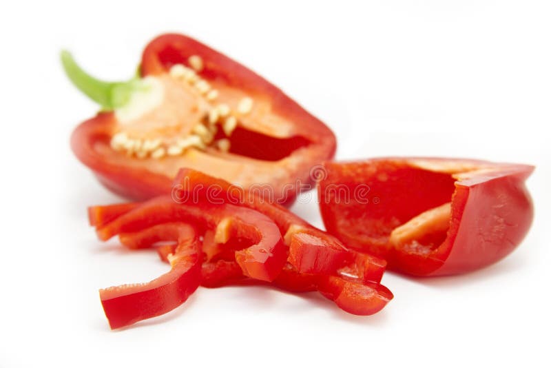 Chopped Red bell pepper on white