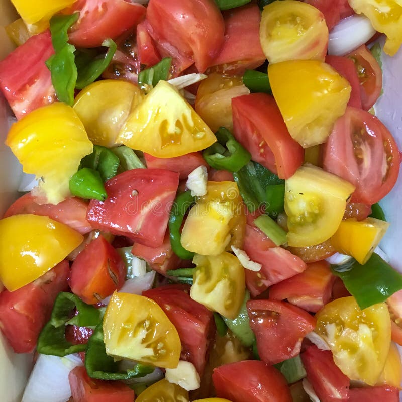 Chopped Tomatoes and Peppers for Salsa Stock Image Image of food