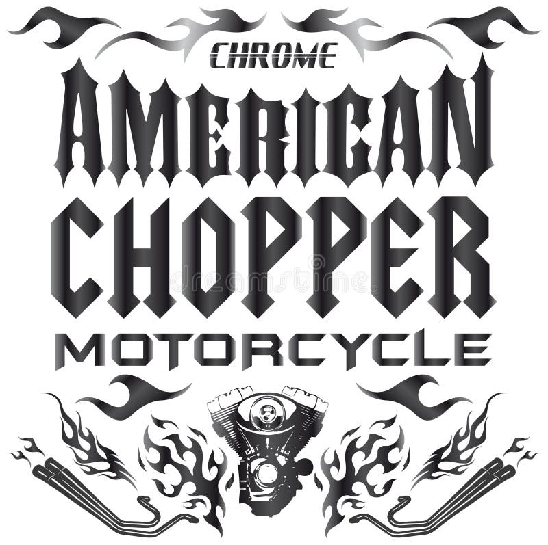Chopper Motorcycle-Elemente - Beschriftung stock abbildung Chopper Motorcycle-Elemente - Beschriftung stock abbildung