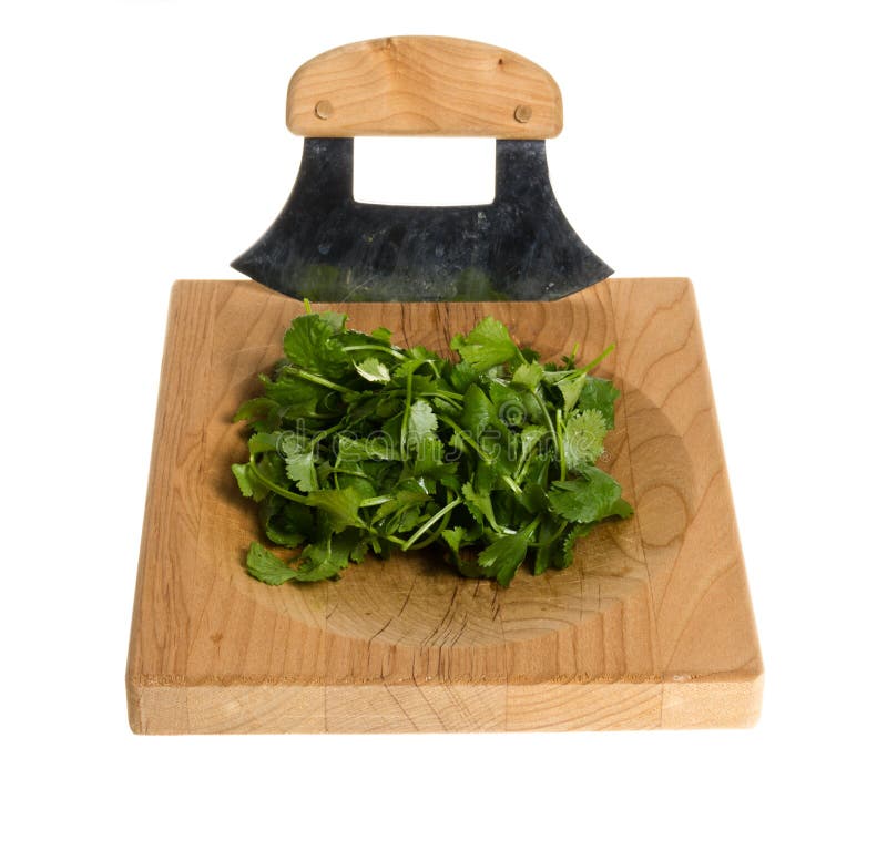 Chopping Board and Knife with Diced Cilentro Stock Image Image of