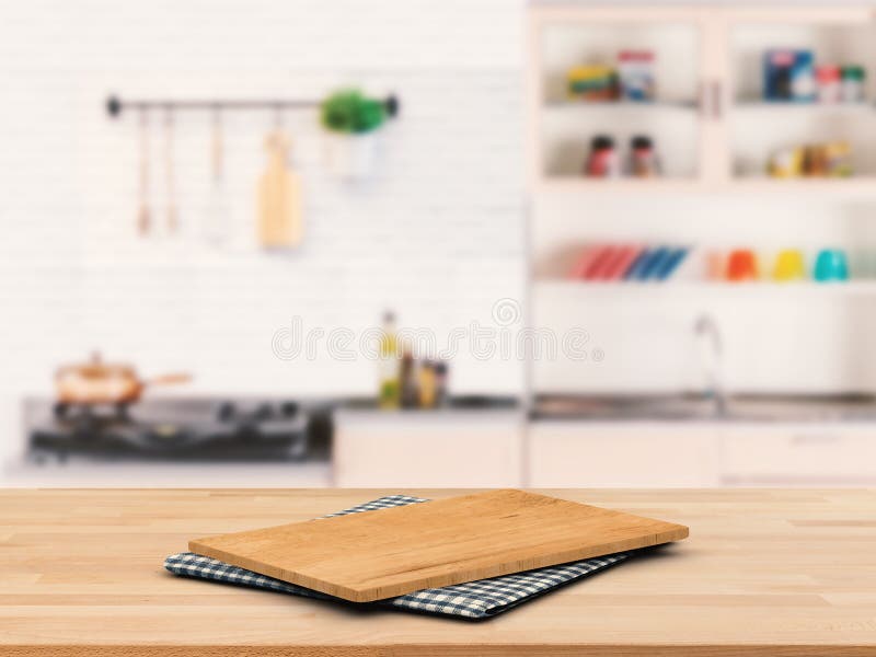 Chopping board on wooden counter stock photos