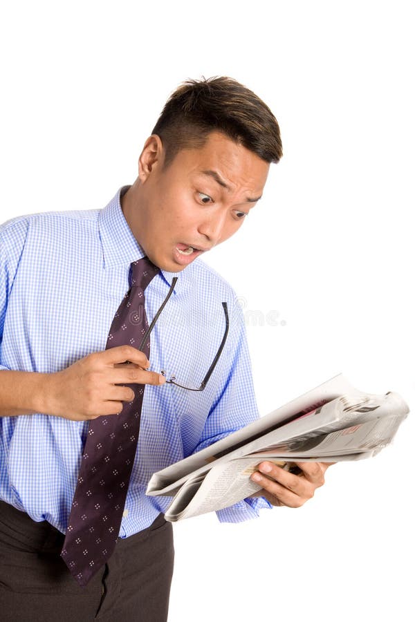 Choque do sentimento do homem de negócios com notícia imagens de stock royalty free Choque do sentimento do homem de negócios com notícia imagens de stock royalty free