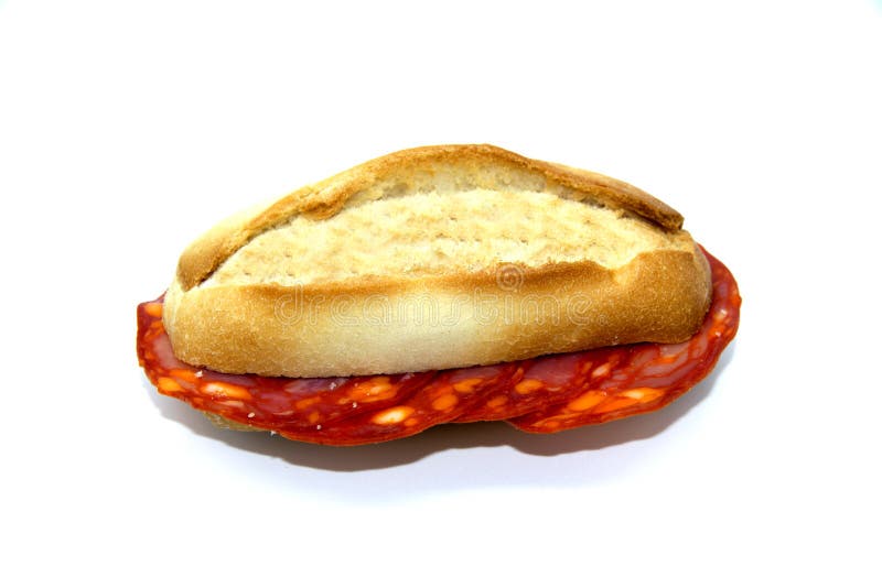 Chorizo Sandwich on Spanish Pitufo Bread Mollete Stock Photo Image of
