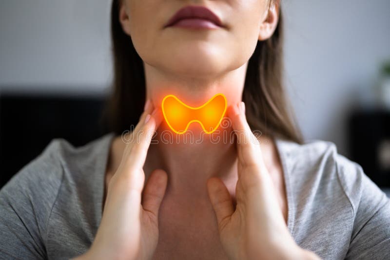 Thyroid Gland Salivary Disease. Woman With Sore Throat. Thyroid Gland Salivary Disease. Woman With Sore Throat