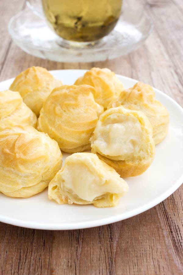 Choux Cream On White Plate. Stock Image - Image of cuisine, bakery ...