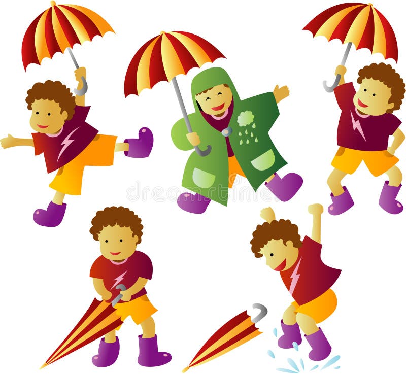 Rapaz com guarda-chuva na chuva ilustração stock