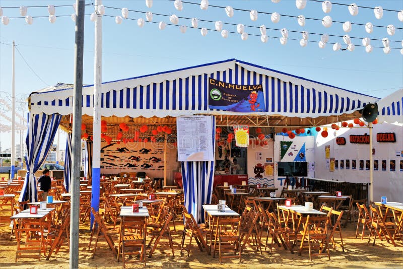 Choza de la feria de Huelva en Andalucía España fotos de archivo libres de regalías Choza de la feria de Huelva en Andalucía España fotos de archivo libres de regalías