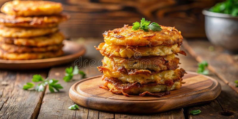 Chrispy Hanukkah Latkes GoldenBrown Domowy naleśniki ziemniaczane na uroczystą uroczystość ilustracji