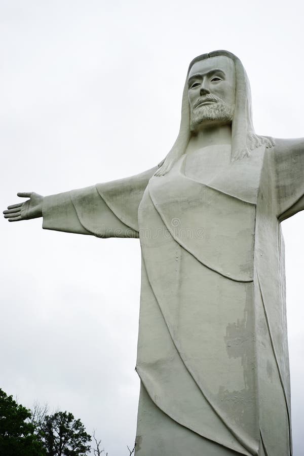 Christ of the Ozarks in Eureka Springs, Arkansas was erected in 1966 and is 7 stories tall. It is located on the grounds of The Great Passion Play styled after that of Oberammergau, Germany. Christ of the Ozarks in Eureka Springs, Arkansas was erected in 1966 and is 7 stories tall. It is located on the grounds of The Great Passion Play styled after that of Oberammergau, Germany.