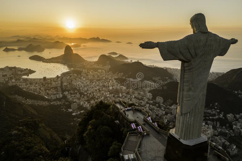 Christ the Redeemer Statue in Rio De Janeiro on Sunrise Editorial Stock