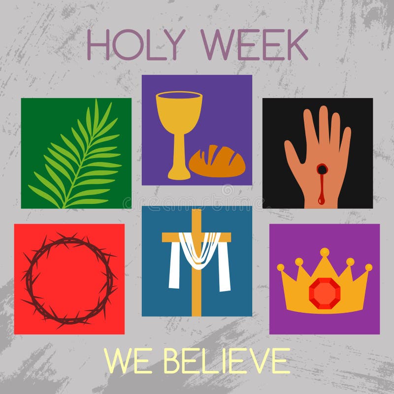 Christelijke banner Heilige Week met een inzameling van pictogrammen over Jesus Christ The-concept Pasen en Palmzondag vlak vector illustratie Christelijke banner Heilige Week met een inzameling van pictogrammen over Jesus Christ The-concept Pasen en Palmzondag vlak vector illustratie