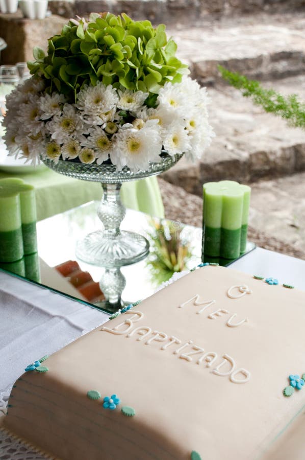 Christening cake stock image. Image of flowers, green 20386821