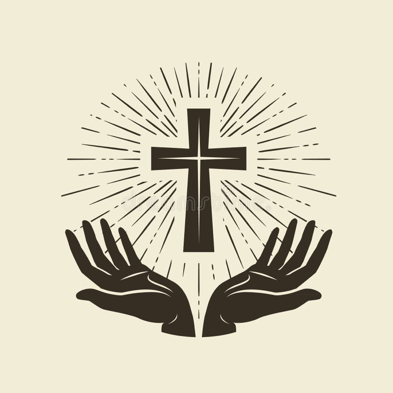 Christentumssymbol von Jesus Christ Cross, Anbetungslogo Weinlesevektorillustration