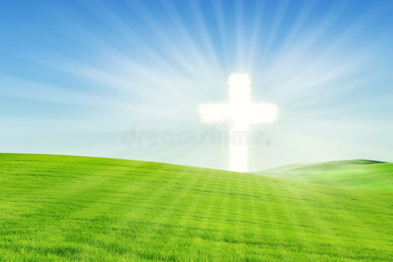 Christian background: Glowing Cross on the field